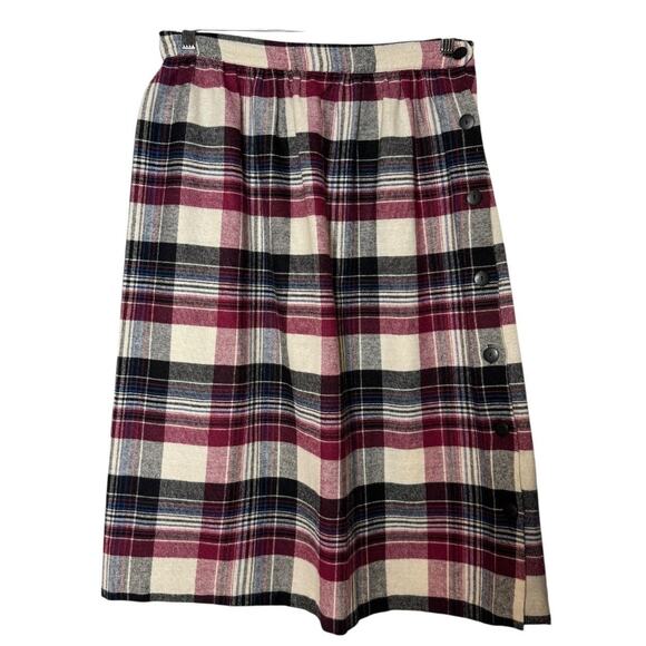 1980s American Plaid Wool-Blend Midi Skirt w/ Side Buttons
 size medium - Picture 11 of 15